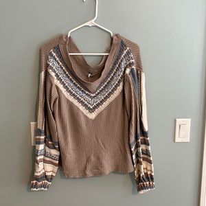 Free People Copenhagen Thermal Knit Top, size XS. Crochet detail.